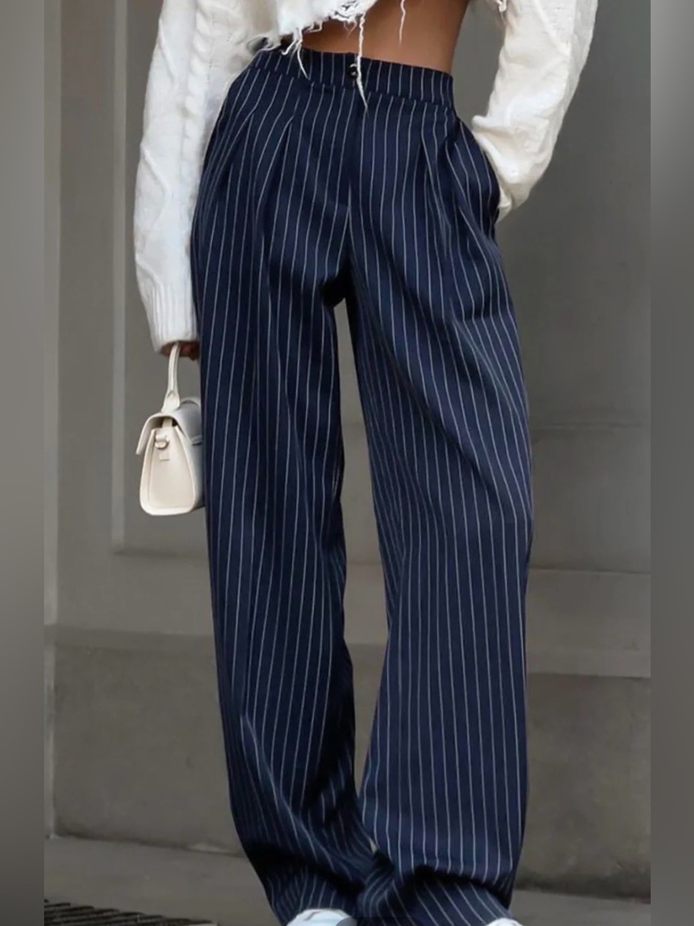 Commense Navy Pinstripe Pleated Dress Pants